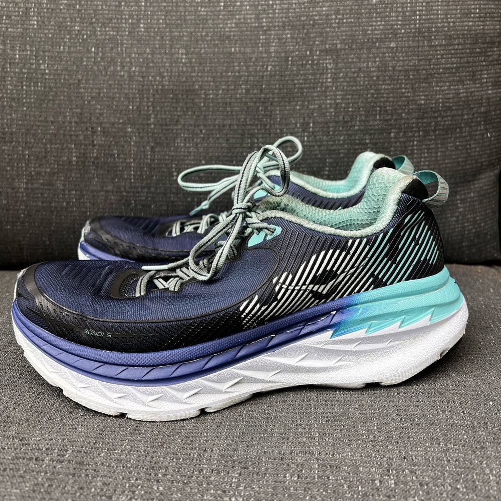 Hoka One One Bondi 5 Medieval Blue Mesh Mint Lace Up Athletic Shoes Womens Sz 8
